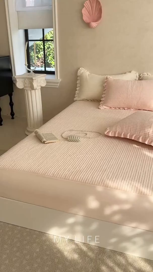 91家纺网 家纺一手货源 找家纺 琳可家居 2025新款纯色消光高克重牛奶绒夹棉床笠保暖加厚床笠三件套（提供买家秀） 悠悠粉-床笠款