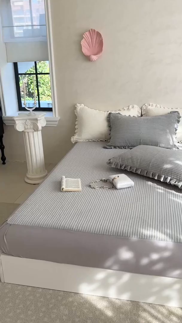 91家纺网 家纺一手货源 找家纺 琳可家居 2025新款纯色消光高克重牛奶绒夹棉床笠保暖加厚床笠三件套（提供买家秀） 静谧灰-床笠款