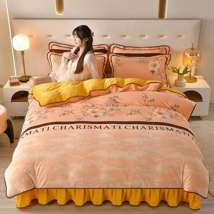 91家纺网 家纺一手货源 找家纺 佳一 2025新款高克重8-9斤 印花牛奶绒四件套 花香如梦