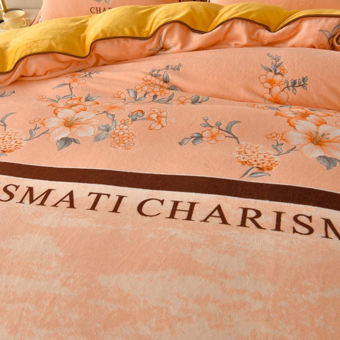 91家纺网 家纺一手货源 找家纺 佳一 2025新款高克重8-9斤 印花牛奶绒四件套 花香如梦