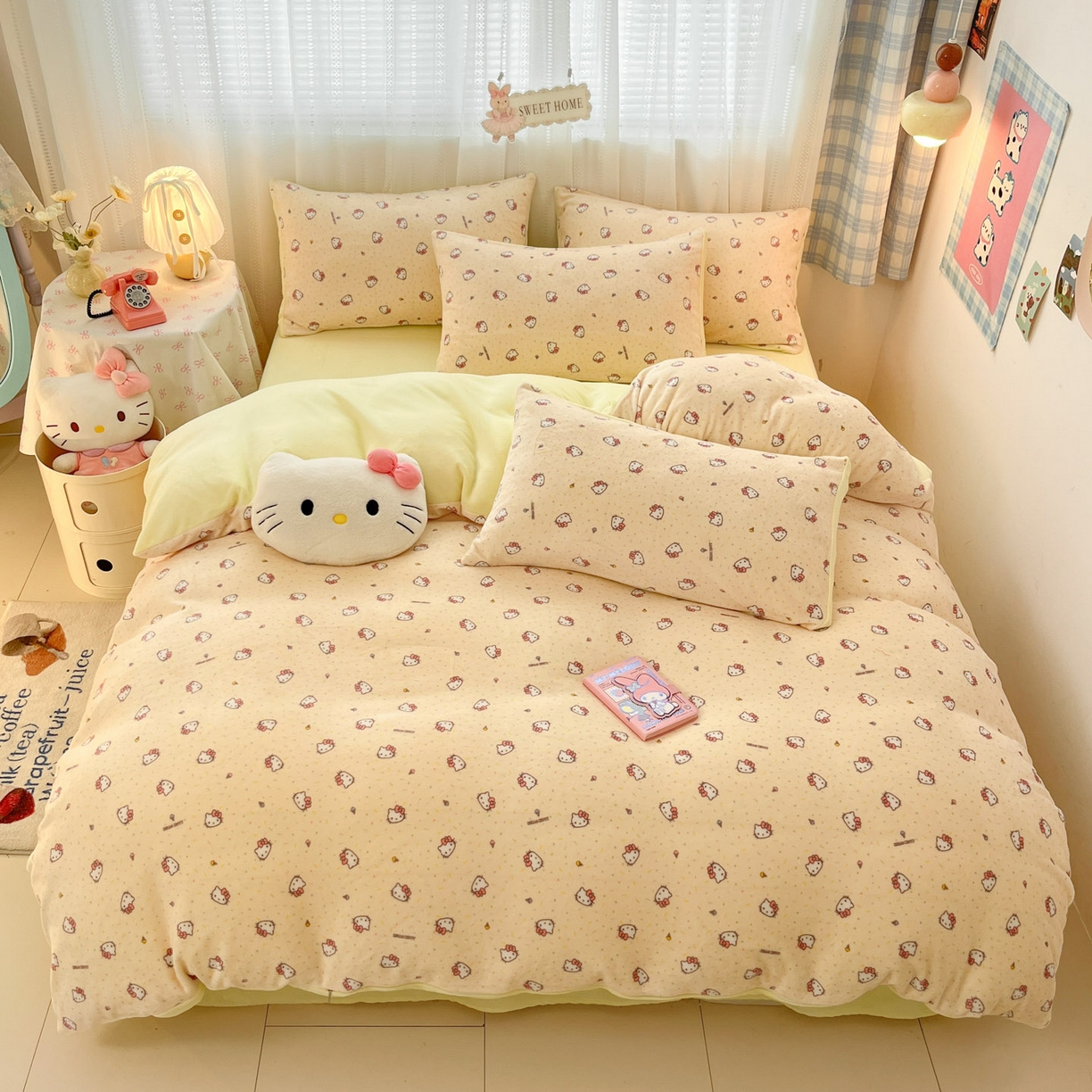 91家纺网 家纺一手货源 找家纺 星禾优选 2025新款三丽鸥高克重牛奶绒印花四件套 绒-彩带kt