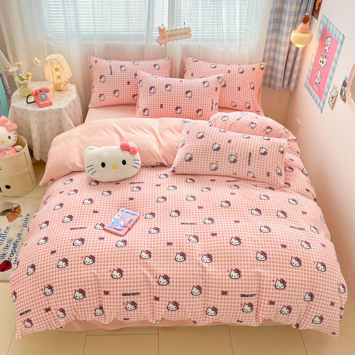 91家纺网 家纺一手货源 找家纺 星禾优选 2025新款三丽鸥高克重牛奶绒印花四件套 绒-胡须粉kt