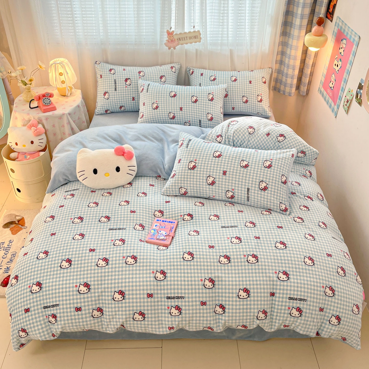 91家纺网 家纺一手货源 找家纺 星禾优选 2025新款三丽鸥高克重牛奶绒印花四件套 绒-胡须蓝kt