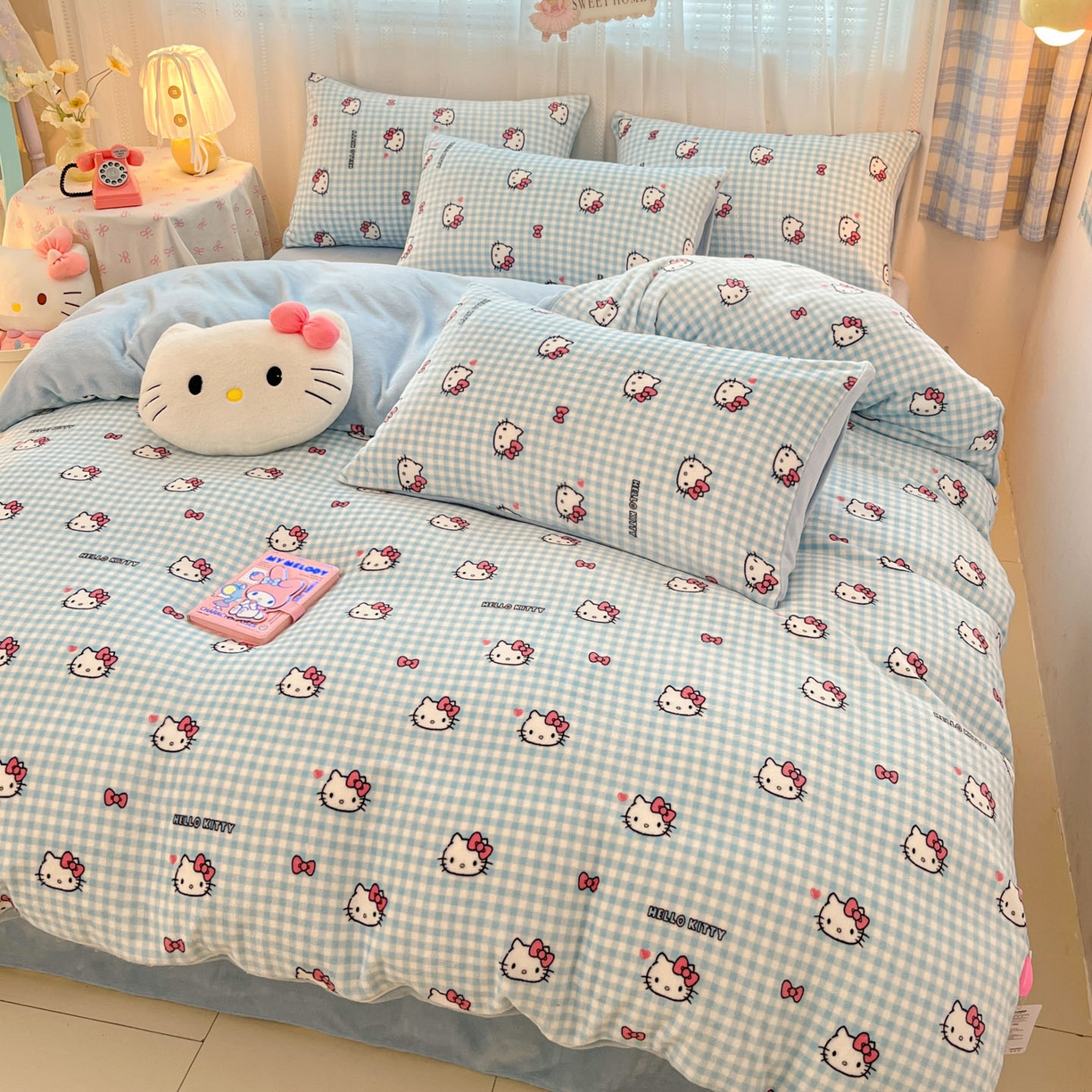 91家纺网 家纺一手货源 找家纺 星禾优选 2025新款三丽鸥高克重牛奶绒印花四件套 绒-胡须蓝kt