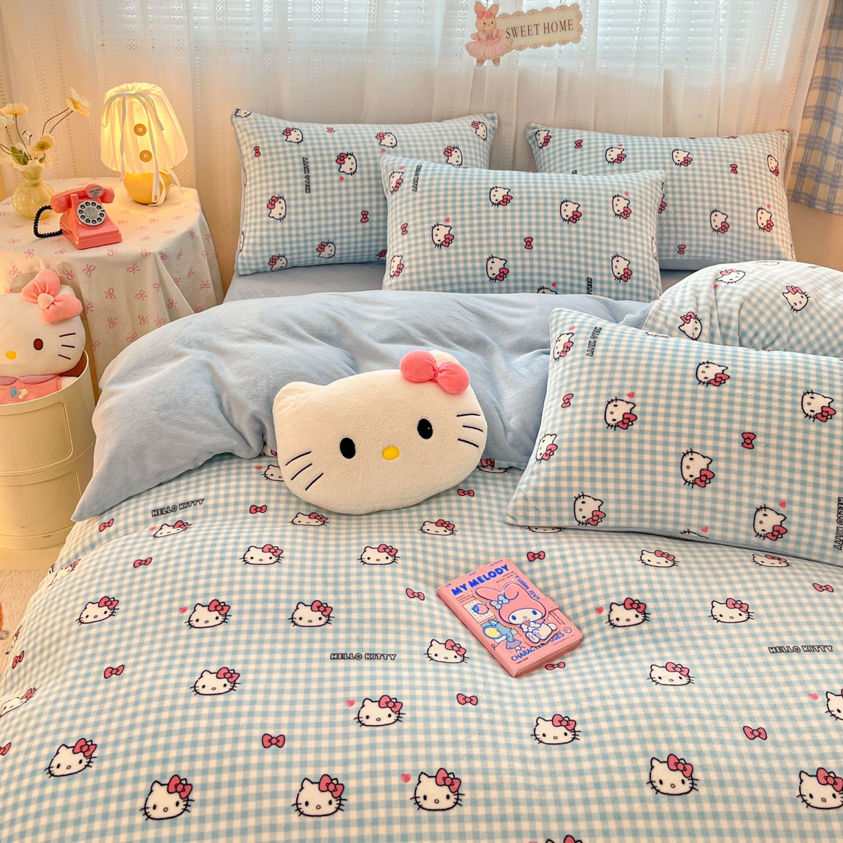 91家纺网 家纺一手货源 找家纺 星禾优选 2025新款三丽鸥高克重牛奶绒印花四件套 绒-胡须蓝kt