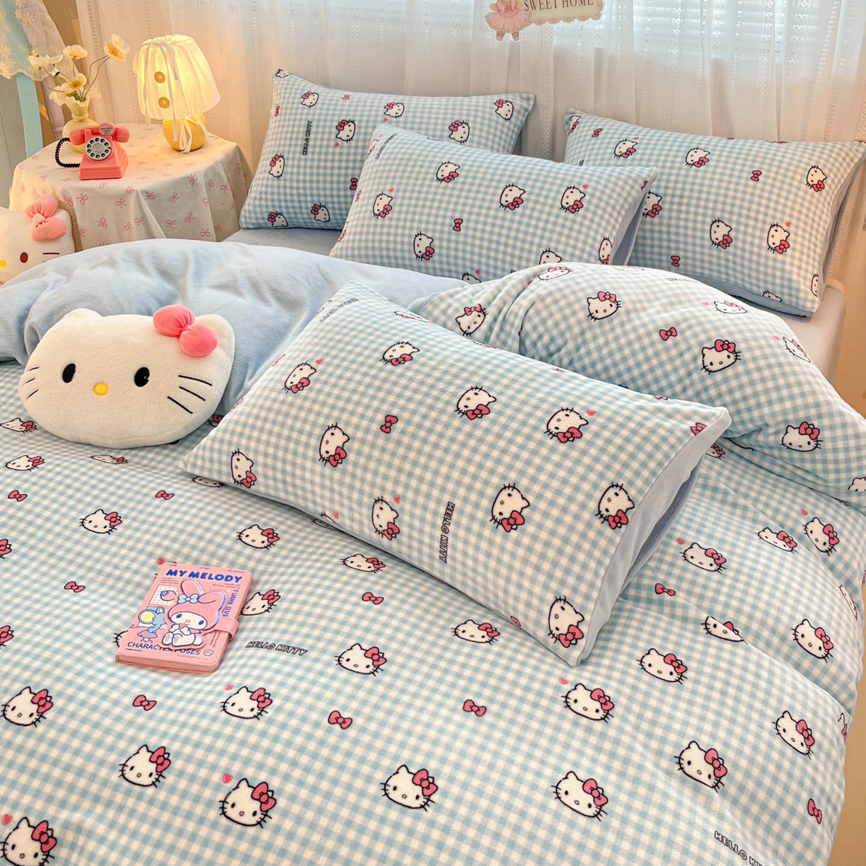 91家纺网 家纺一手货源 找家纺 星禾优选 2025新款三丽鸥高克重牛奶绒印花四件套 绒-胡须蓝kt