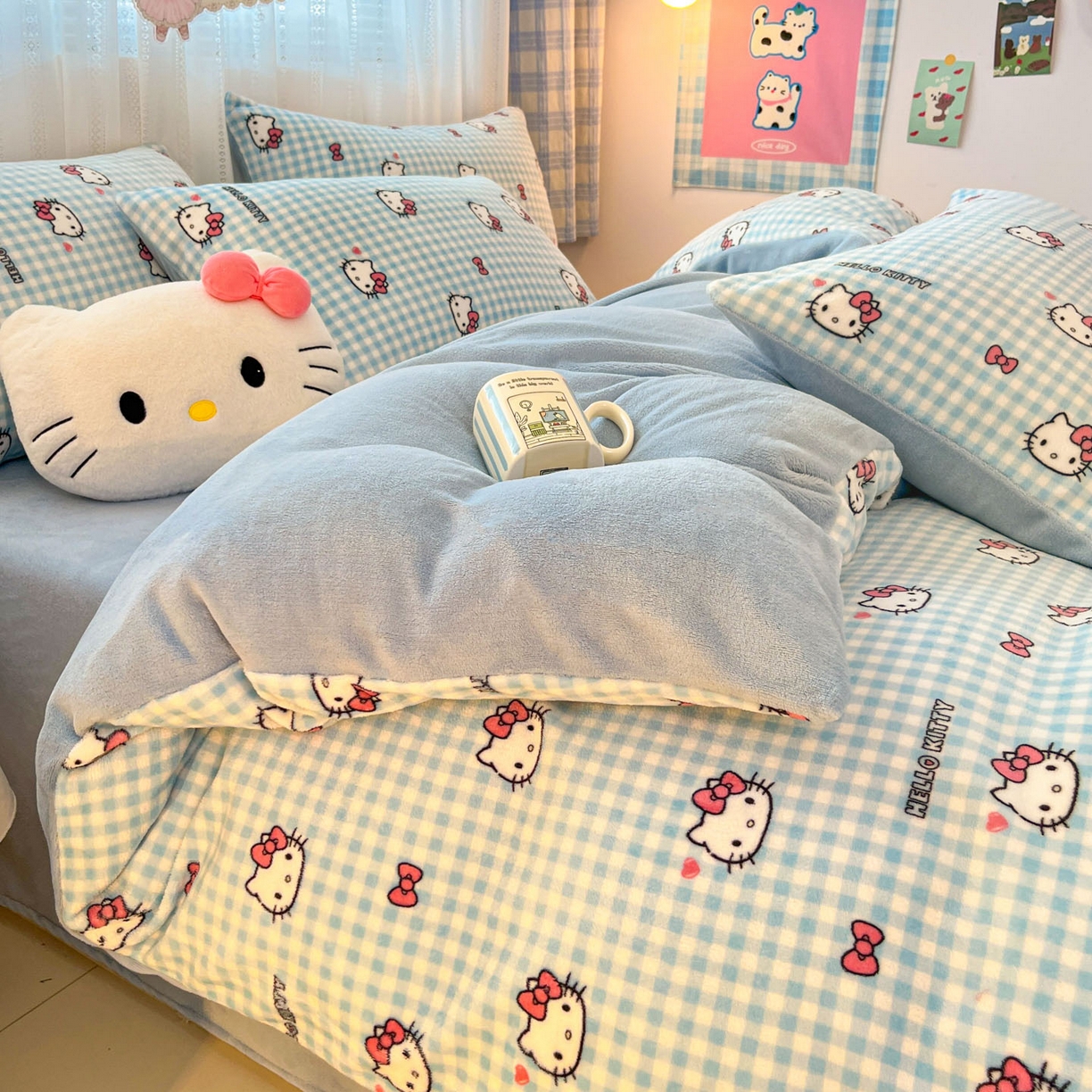 91家纺网 家纺一手货源 找家纺 星禾优选 2025新款三丽鸥高克重牛奶绒印花四件套 绒-胡须蓝kt