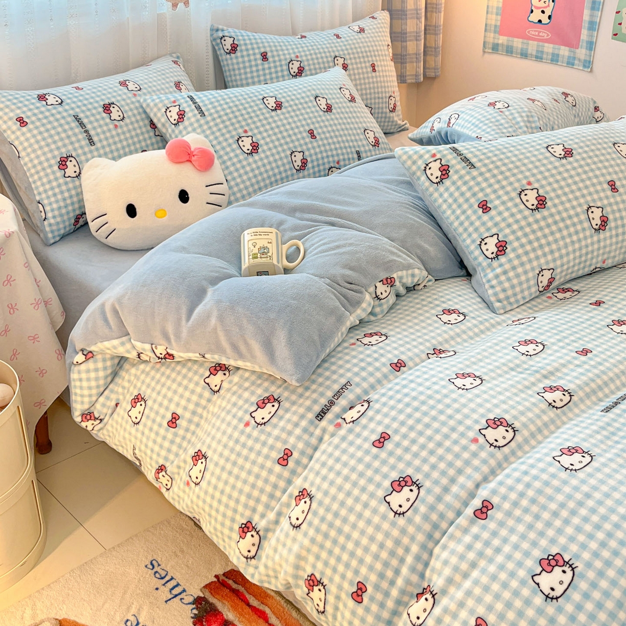 91家纺网 家纺一手货源 找家纺 星禾优选 2025新款三丽鸥高克重牛奶绒印花四件套 绒-胡须蓝kt