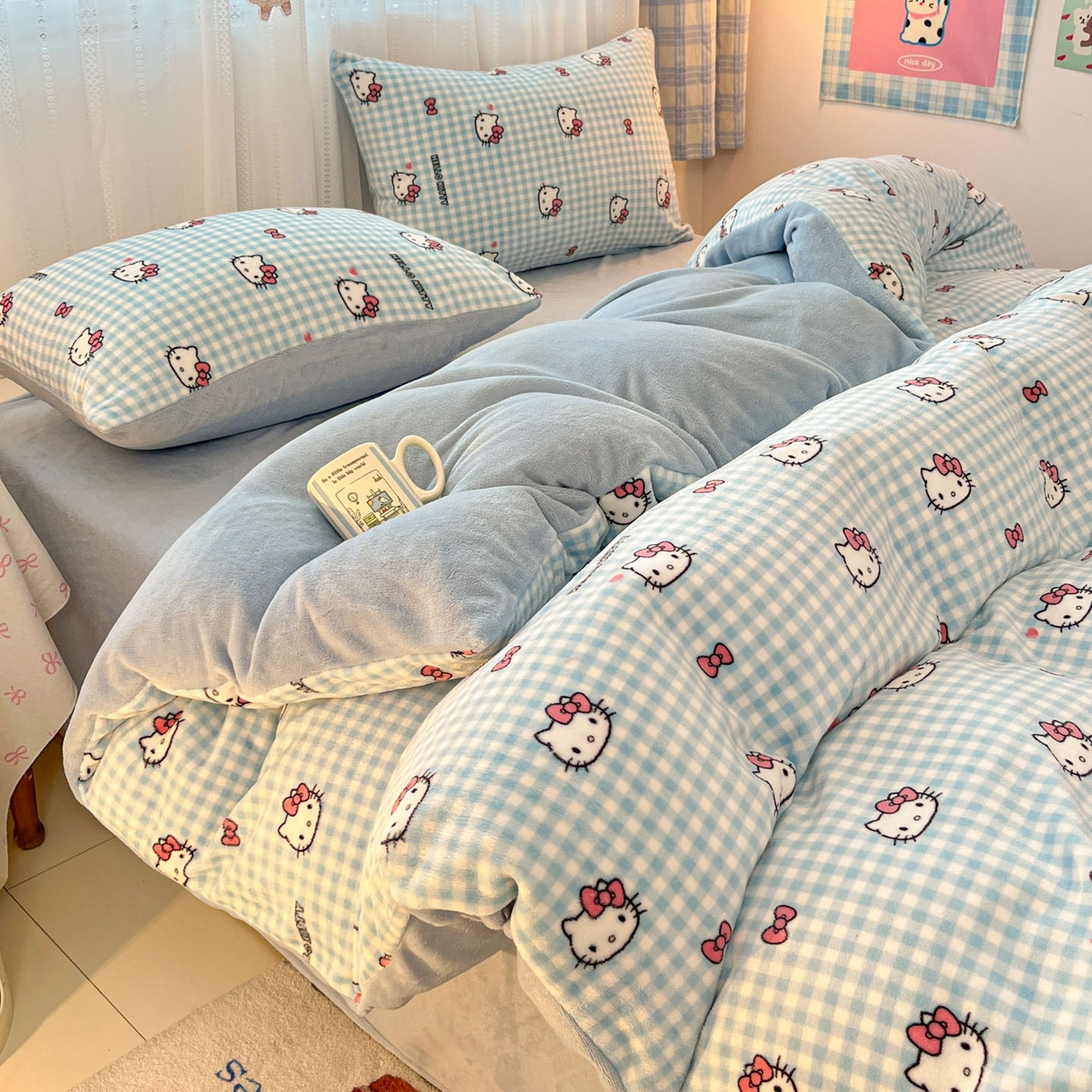 91家纺网 家纺一手货源 找家纺 星禾优选 2025新款三丽鸥高克重牛奶绒印花四件套 绒-胡须蓝kt