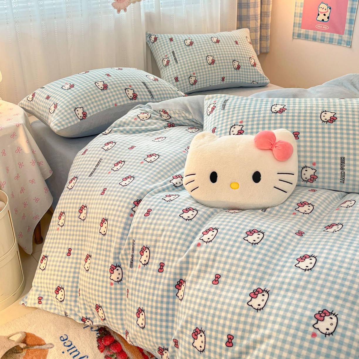 91家纺网 家纺一手货源 找家纺 星禾优选 2025新款三丽鸥高克重牛奶绒印花四件套 绒-胡须蓝kt