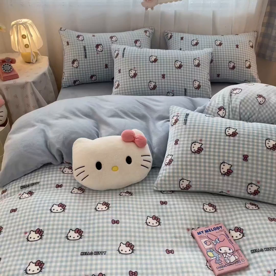 91家纺网 家纺一手货源 找家纺 星禾优选 2025新款三丽鸥高克重牛奶绒印花四件套 绒-胡须蓝kt