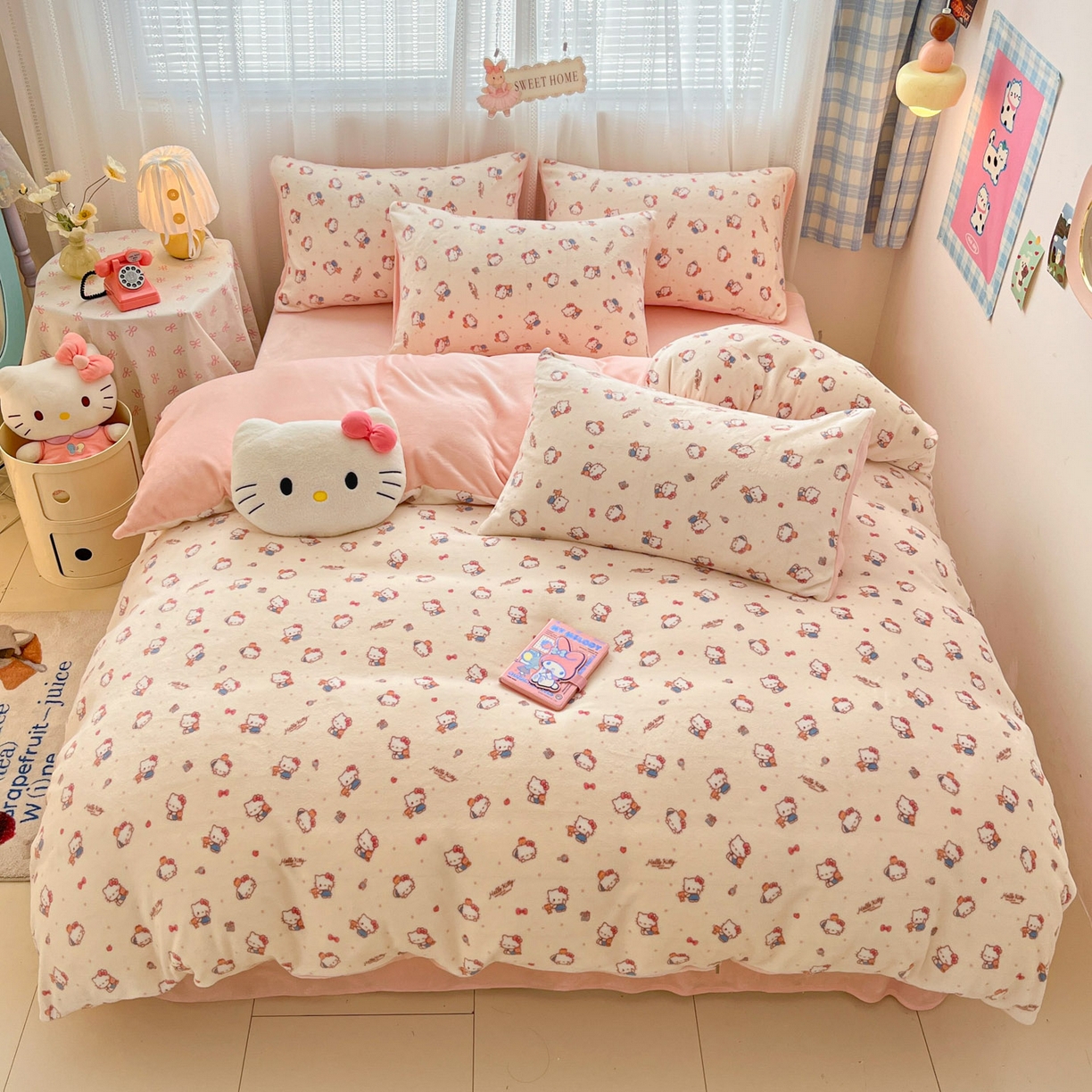 星禾优选 2025新款三丽鸥高克重牛奶绒印花四件套 绒-凯蒂与熊