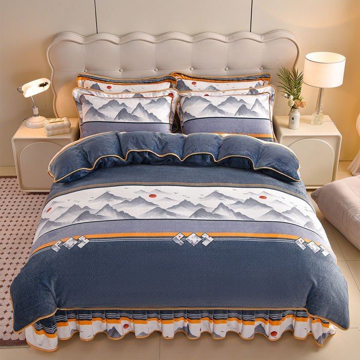 91家纺网 家纺一手货源 找家纺 佳一 2025新款高克重8-9斤 印花牛奶绒四件套 锦绣山河