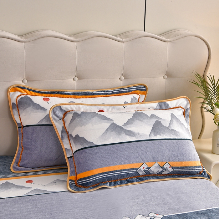 91家纺网 家纺一手货源 找家纺 佳一 2025新款高克重8-9斤 印花牛奶绒四件套 锦绣山河