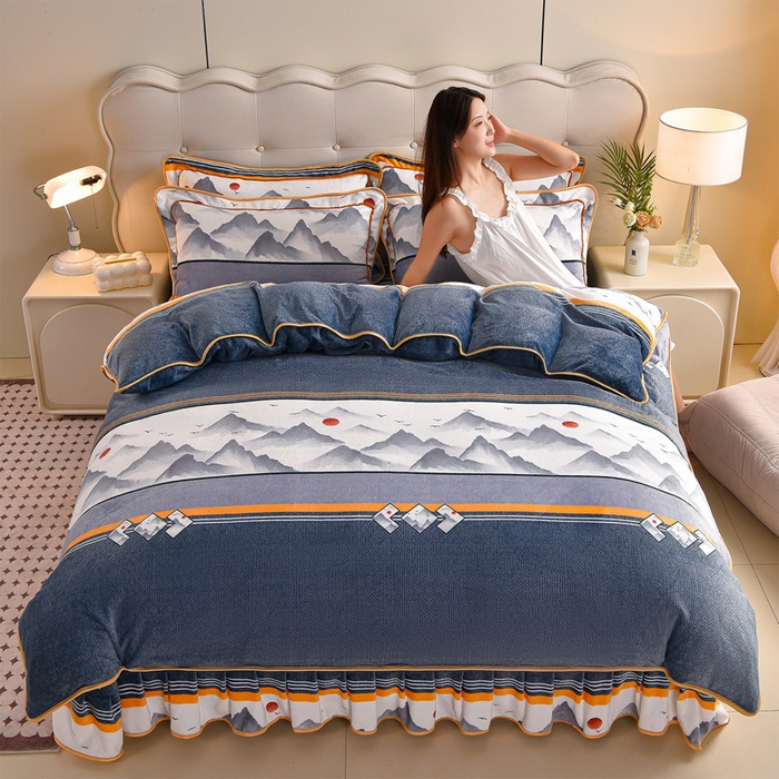 91家纺网 家纺一手货源 找家纺 佳一 2025新款高克重8-9斤 印花牛奶绒四件套 锦绣山河