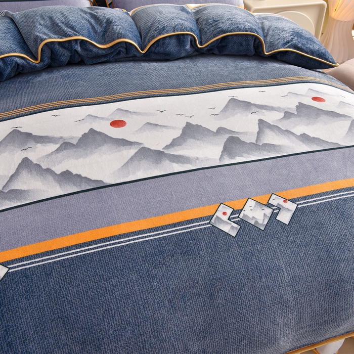 91家纺网 家纺一手货源 找家纺 佳一 2025新款高克重8-9斤 印花牛奶绒四件套 锦绣山河