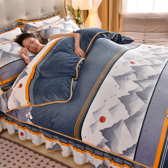 91家纺网 家纺一手货源 找家纺 佳一 2025新款高克重8-9斤 印花牛奶绒四件套 锦绣山河