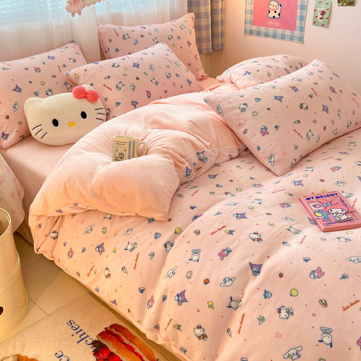 91家纺网 家纺一手货源 找家纺 星禾优选 2025新款三丽鸥高克重牛奶绒印花四件套 绒-丽鸥星球