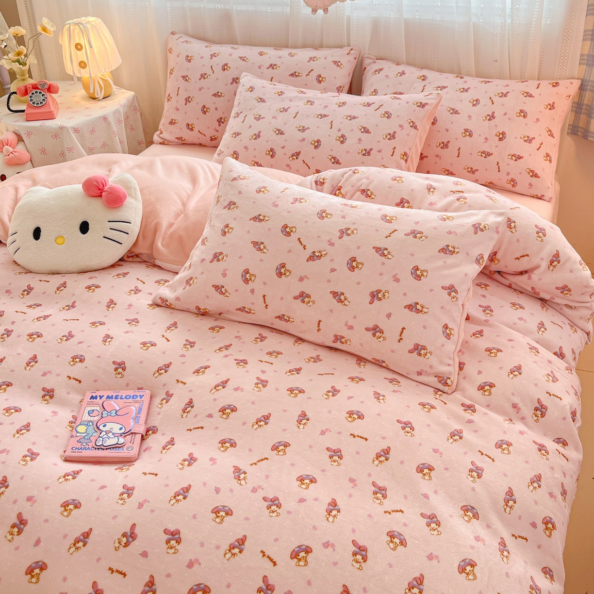 91家纺网 家纺一手货源 找家纺 星禾优选 2025新款三丽鸥高克重牛奶绒印花四件套 绒-糯叽美乐蒂