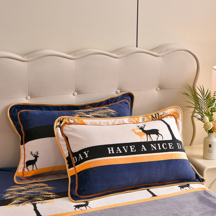 91家纺网 家纺一手货源 找家纺 佳一 2025新款高克重8-9斤 印花牛奶绒四件套 鹿之恋