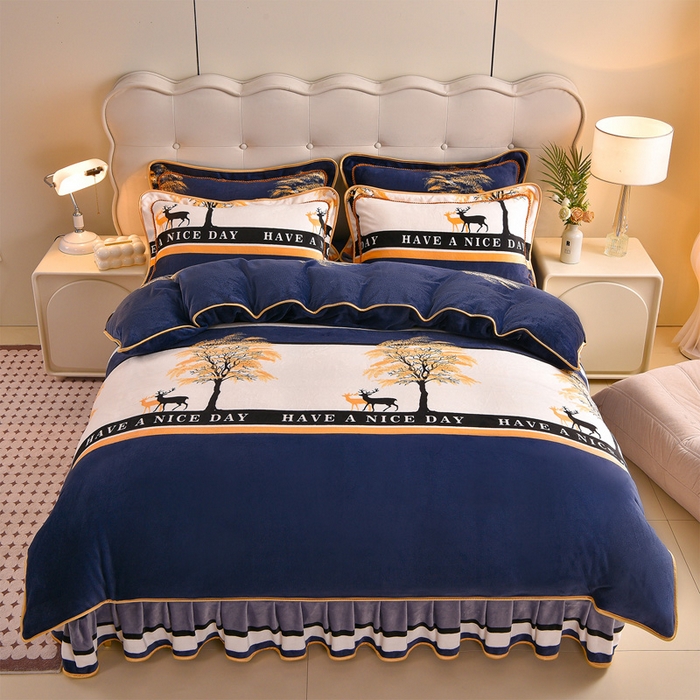 91家纺网 家纺一手货源 找家纺 佳一 2025新款高克重8-9斤 印花牛奶绒四件套 鹿之恋