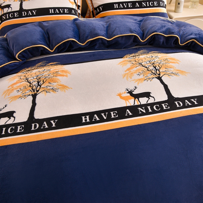 91家纺网 家纺一手货源 找家纺 佳一 2025新款高克重8-9斤 印花牛奶绒四件套 鹿之恋