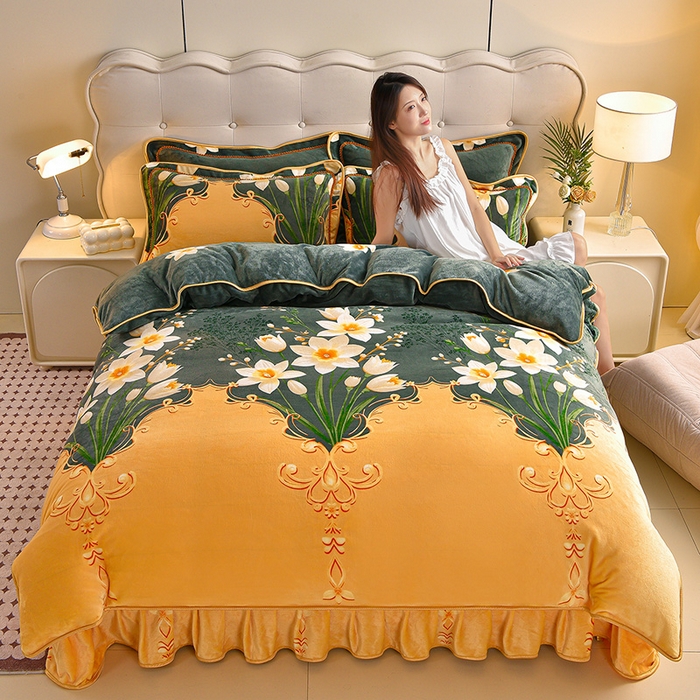 91家纺网 家纺一手货源 找家纺 佳一 2025新款高克重8-9斤 印花牛奶绒四件套 欧式浪漫