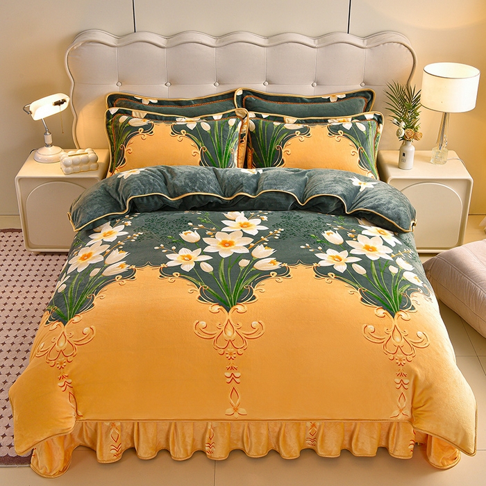 91家纺网 家纺一手货源 找家纺 佳一 2025新款高克重8-9斤 印花牛奶绒四件套 欧式浪漫