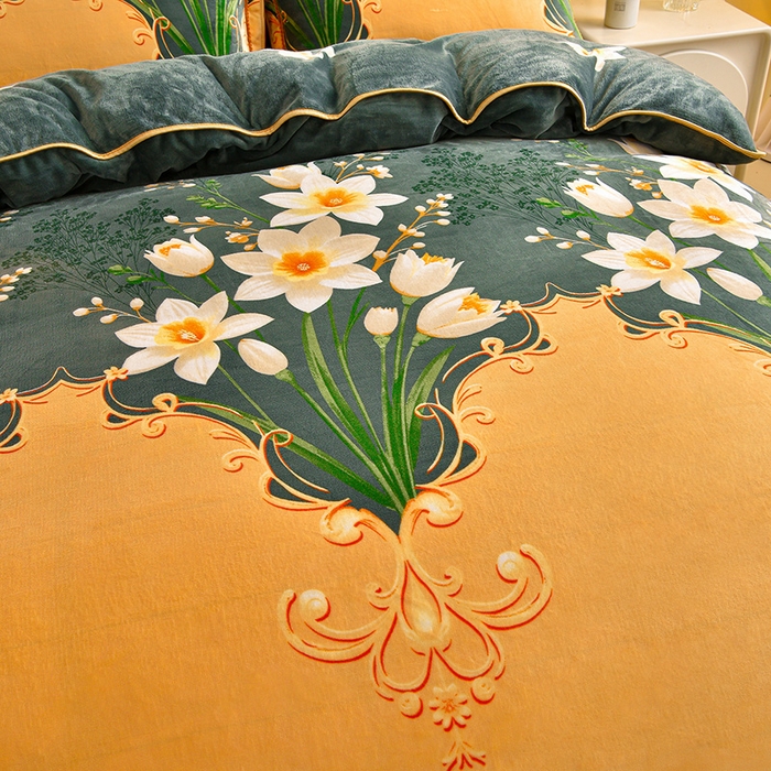 91家纺网 家纺一手货源 找家纺 佳一 2025新款高克重8-9斤 印花牛奶绒四件套 欧式浪漫