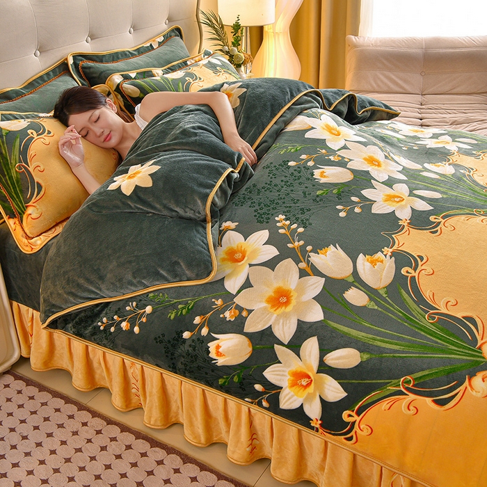 91家纺网 家纺一手货源 找家纺 佳一 2025新款高克重8-9斤 印花牛奶绒四件套 欧式浪漫