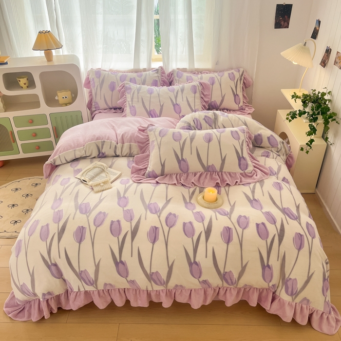爱家（原缔乐家纺） 2025新款牛奶雕花绒四件套-香香公主 香香公主-梦幻紫