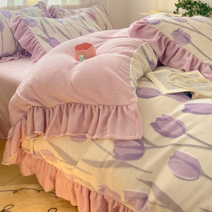 91家纺网 家纺一手货源 找家纺 爱家（原缔乐家纺） 2025新款牛奶雕花绒四件套-香香公主 香香公主-梦幻紫