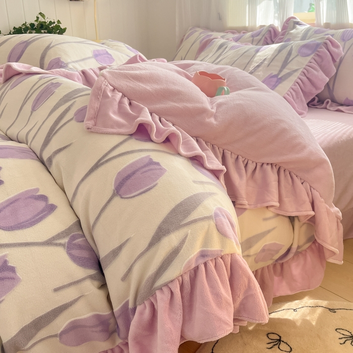 91家纺网 家纺一手货源 找家纺 爱家（原缔乐家纺） 2025新款牛奶雕花绒四件套-香香公主 香香公主-梦幻紫