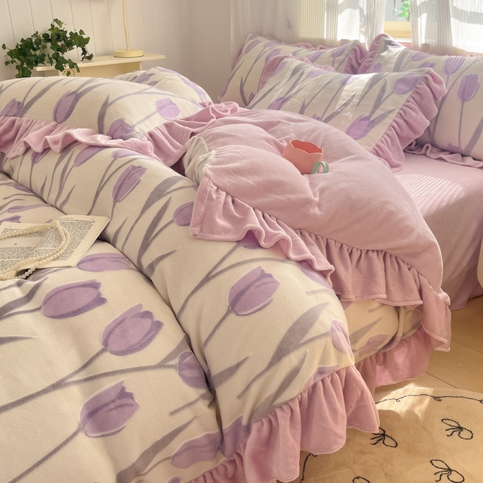 91家纺网 家纺一手货源 找家纺 爱家（原缔乐家纺） 2025新款牛奶雕花绒四件套-香香公主 香香公主-梦幻紫