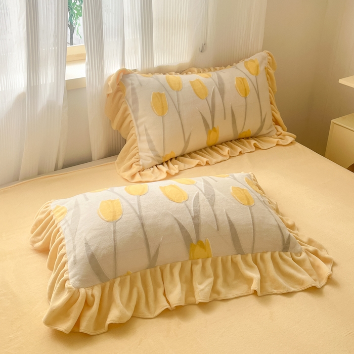 91家纺网 家纺一手货源 找家纺 爱家（原缔乐家纺） 2025新款牛奶雕花绒四件套-香香公主 香香公主-奶油黄