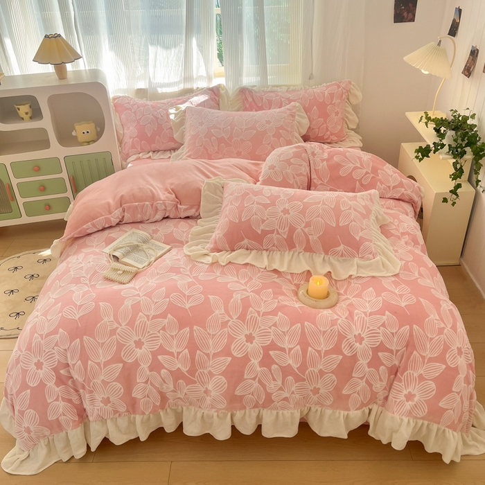 爱家（原缔乐家纺） 2025新款牛奶雕花绒四件套-如梦 如梦-公主粉