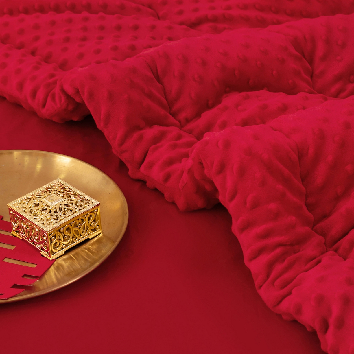 91家纺网 家纺一手货源 找家纺 卓缦家纺 2025新款全棉纯棉豆豆婚庆被 被子被芯 龙凤和美