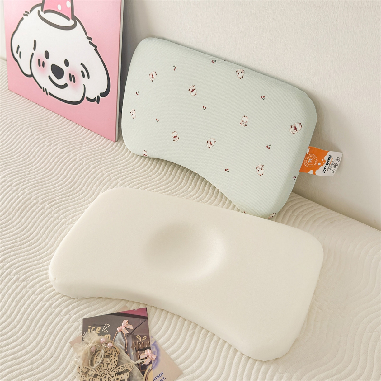 91家纺网 家纺一手货源 找家纺 麦肯锡 2025新款可爱碎花婴童记忆枕  枕头枕芯 咩咩樱桃/对