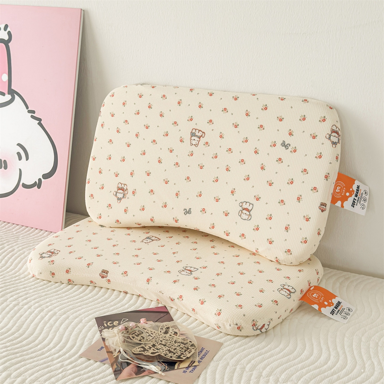 91家纺网 家纺一手货源 找家纺 麦肯锡 2025新款可爱碎花婴童记忆枕  枕头枕芯 萌犬乐园/只
