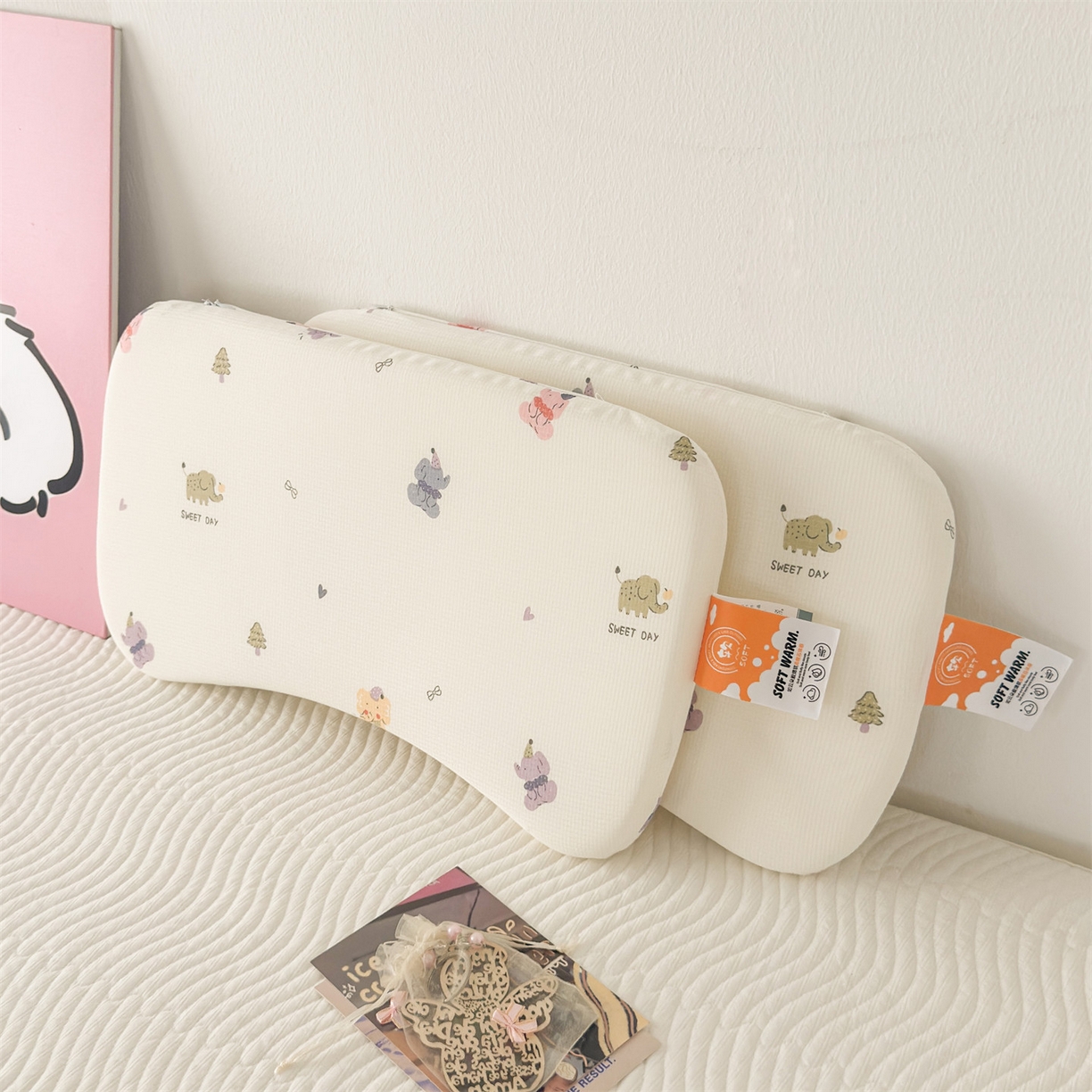 91家纺网 家纺一手货源 找家纺 麦肯锡 2025新款可爱碎花婴童记忆枕  枕头枕芯 小象乐园/对