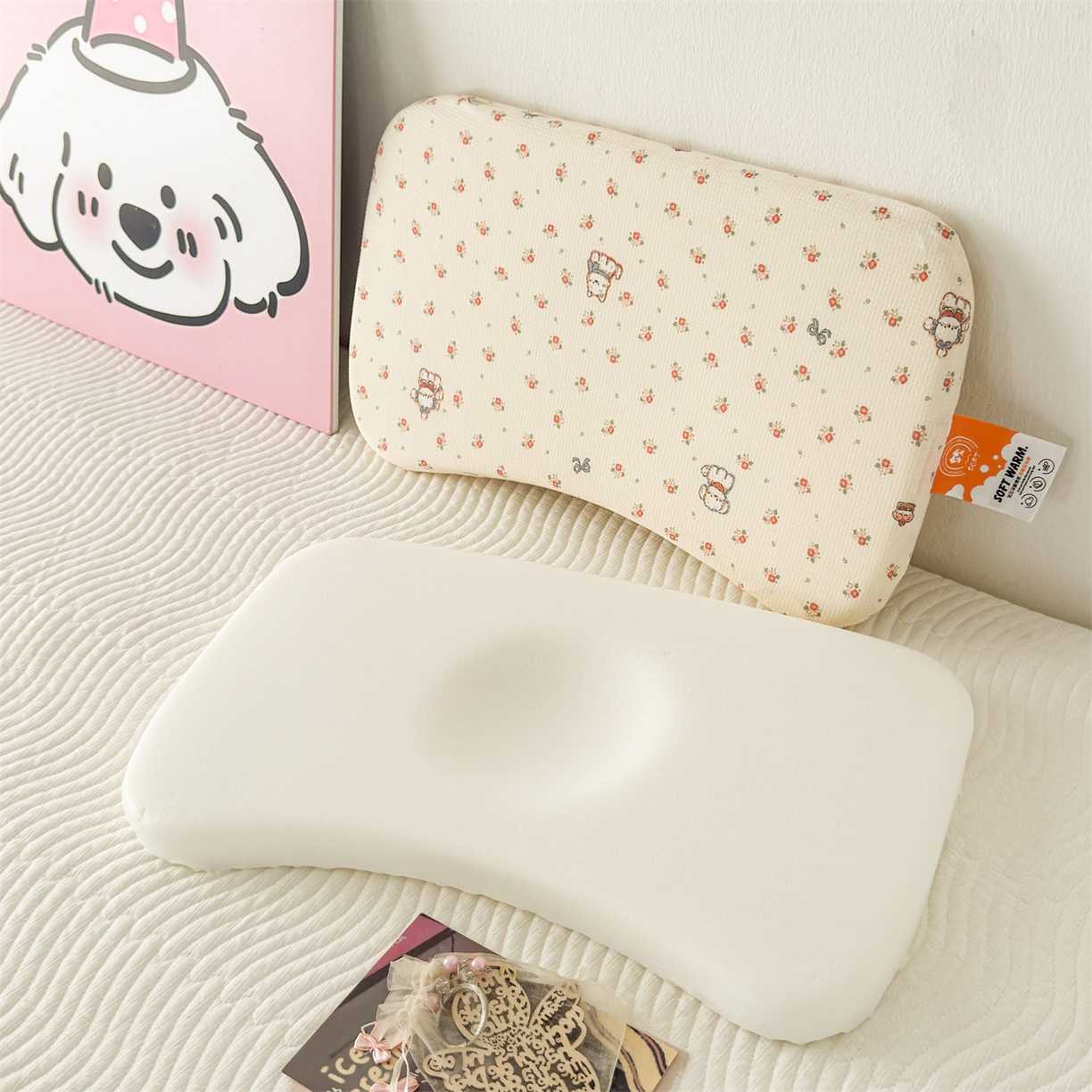 91家纺网 家纺一手货源 找家纺 麦肯锡 2025新款可爱碎花婴童记忆枕  枕头枕芯 萌犬乐园/只