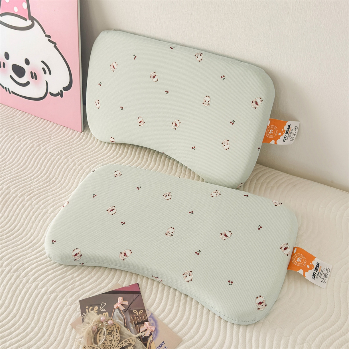 麦肯锡 2025新款可爱碎花婴童记忆枕  枕头枕芯 咩咩樱桃/对