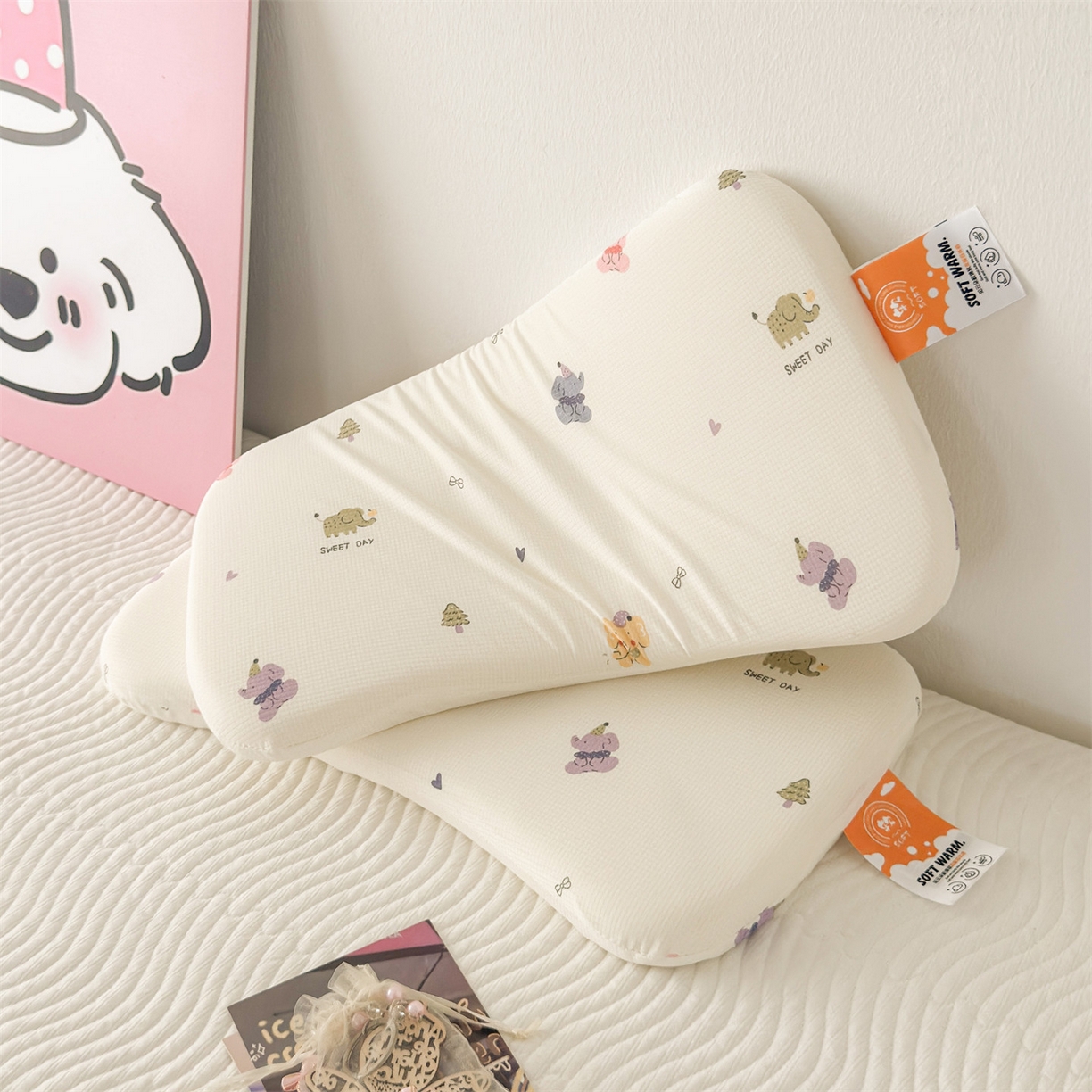91家纺网 家纺一手货源 找家纺 麦肯锡 2025新款可爱碎花婴童记忆枕  枕头枕芯 小象乐园/对