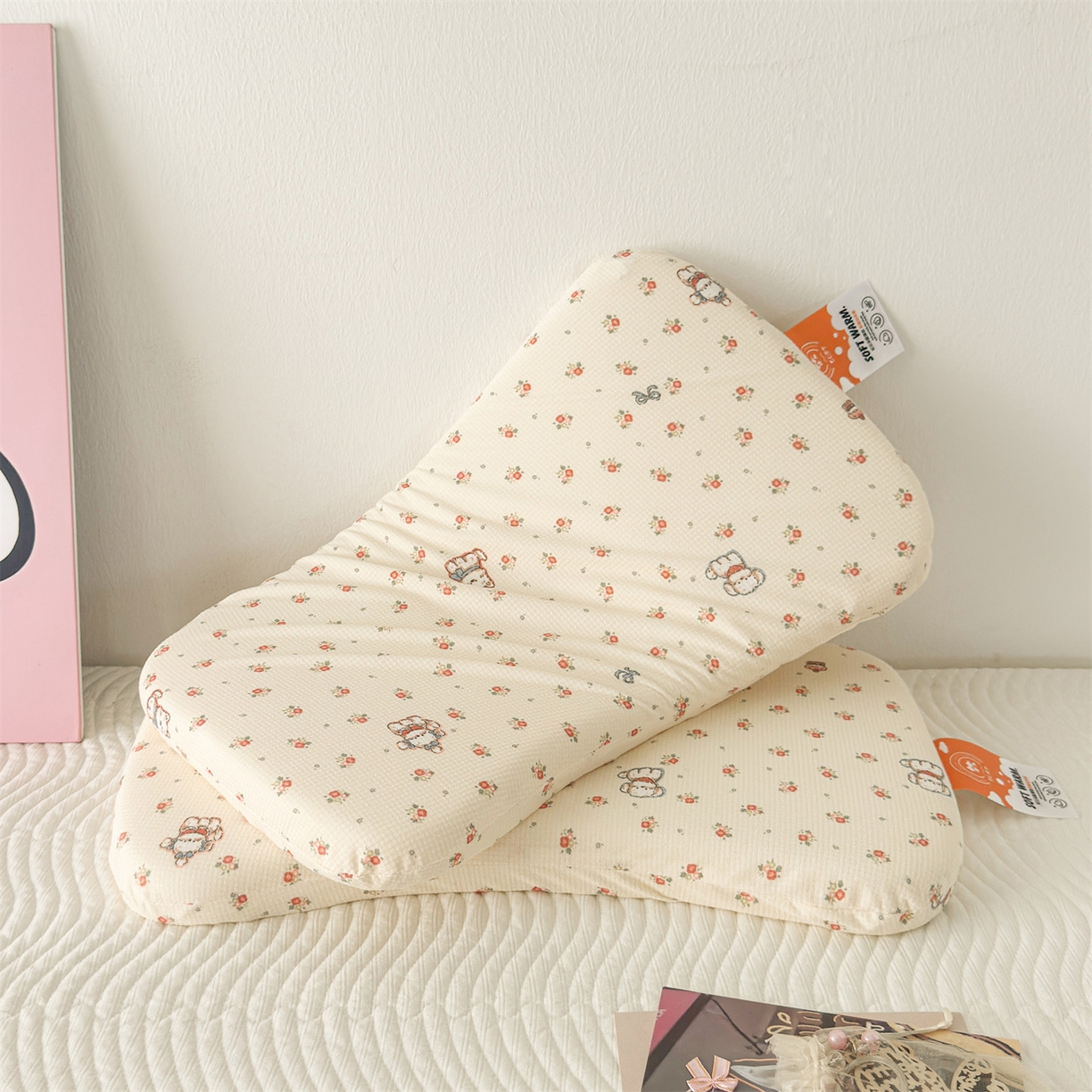 91家纺网 家纺一手货源 找家纺 麦肯锡 2025新款可爱碎花婴童记忆枕  枕头枕芯 萌犬乐园/对