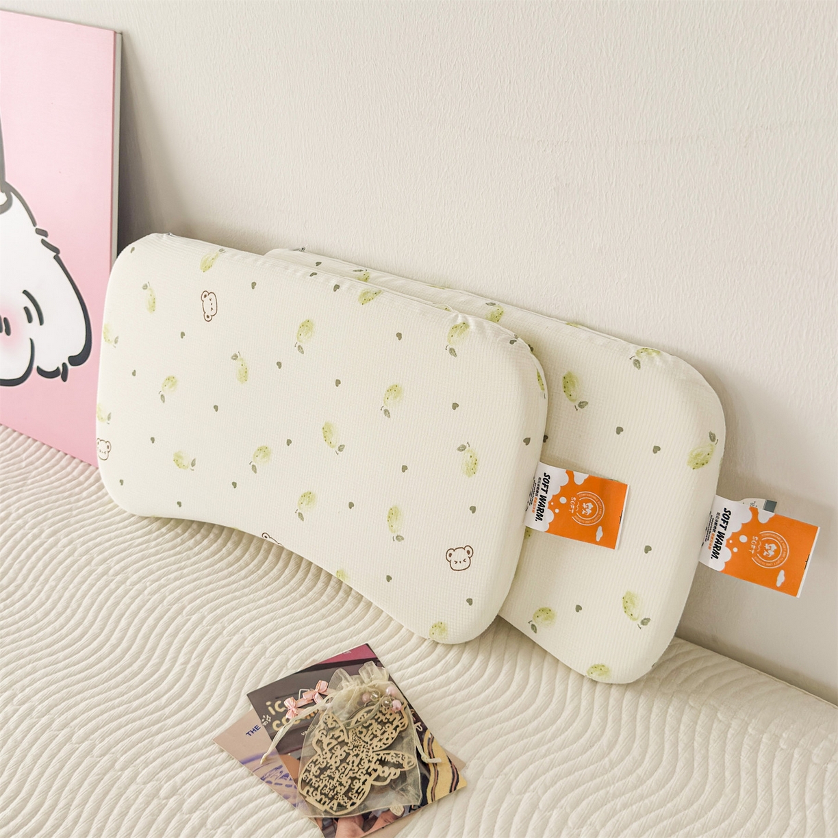 91家纺网 家纺一手货源 找家纺 麦肯锡 2025新款可爱碎花婴童记忆枕  枕头枕芯 梦熊乖乖/对