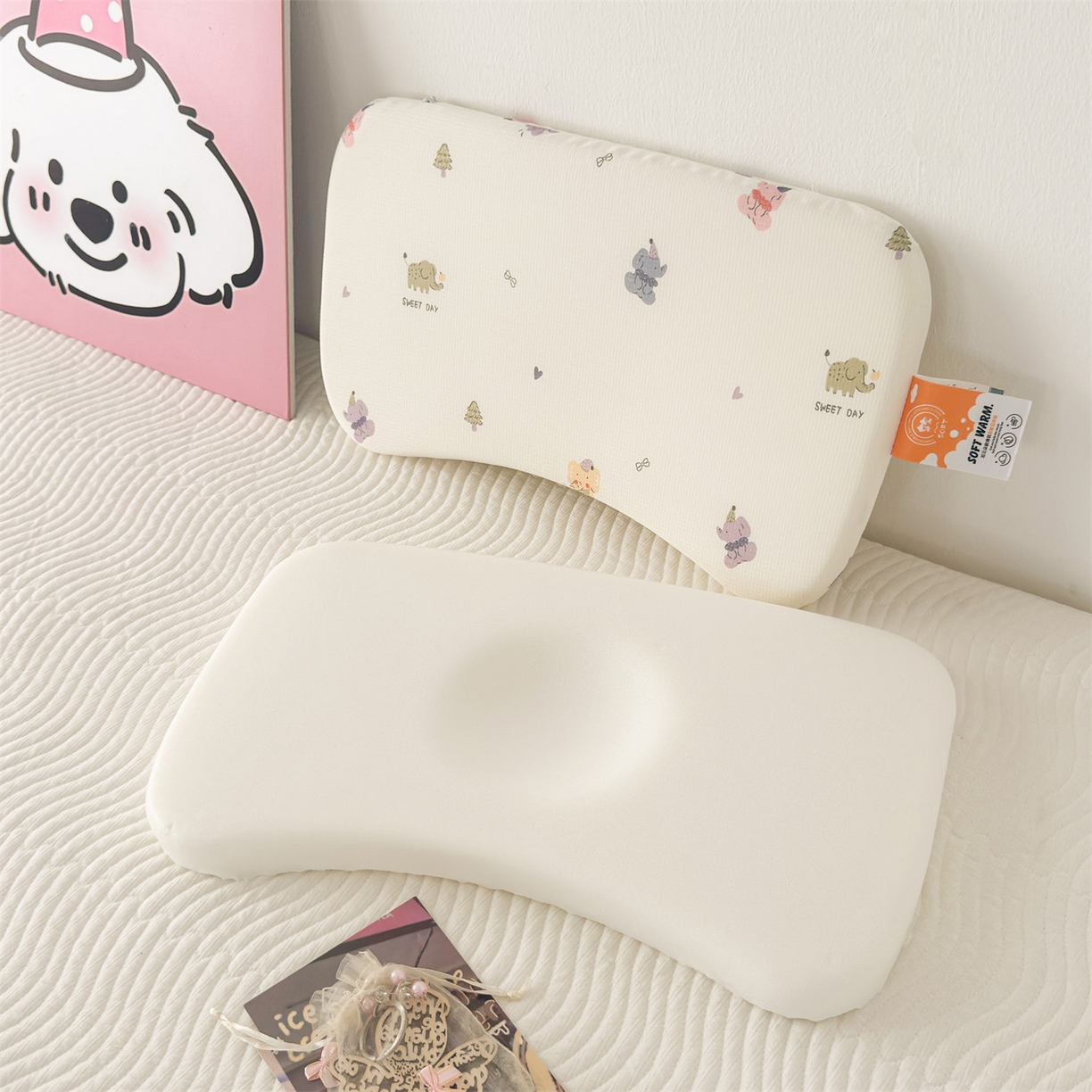91家纺网 家纺一手货源 找家纺 麦肯锡 2025新款可爱碎花婴童记忆枕  枕头枕芯 小象乐园/只