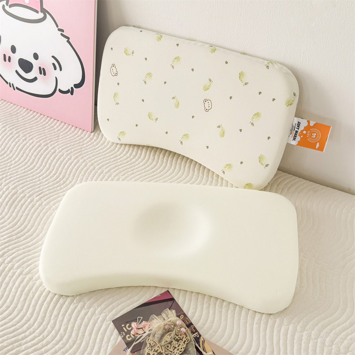 91家纺网 家纺一手货源 找家纺 麦肯锡 2025新款可爱碎花婴童记忆枕  枕头枕芯 梦熊乖乖/对