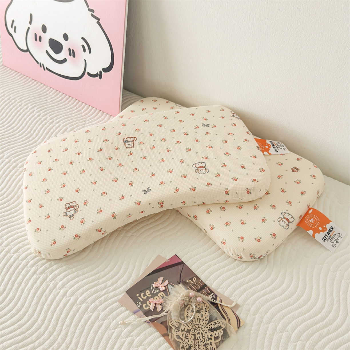 91家纺网 家纺一手货源 找家纺 麦肯锡 2025新款可爱碎花婴童记忆枕  枕头枕芯 萌犬乐园/对