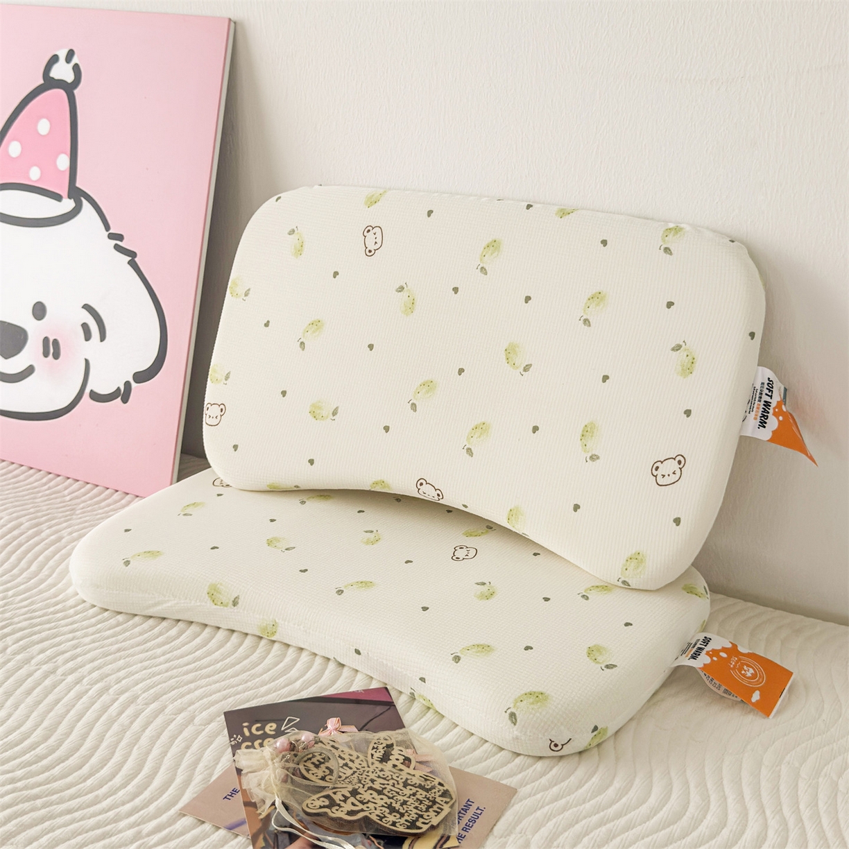 91家纺网 家纺一手货源 找家纺 麦肯锡 2025新款可爱碎花婴童记忆枕  枕头枕芯 梦熊乖乖/对