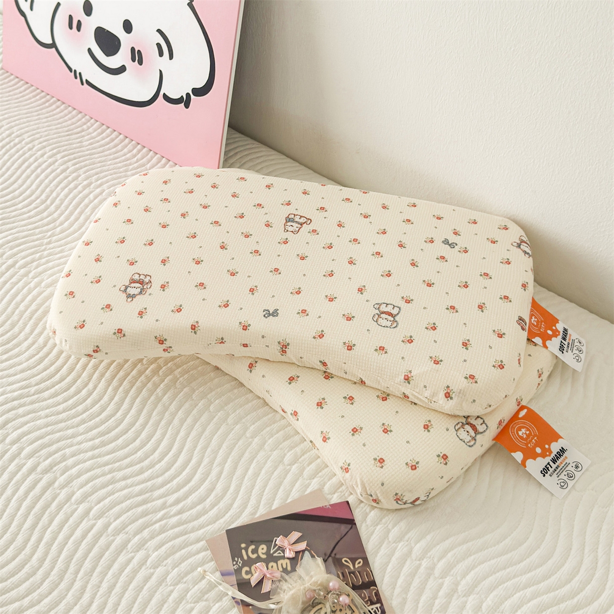 91家纺网 家纺一手货源 找家纺 麦肯锡 2025新款可爱碎花婴童记忆枕  枕头枕芯 萌犬乐园/对